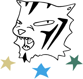 Logo depicting a styleized cat and stars